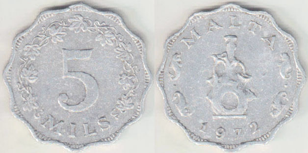 1972 Malta 5 Mils A008524
